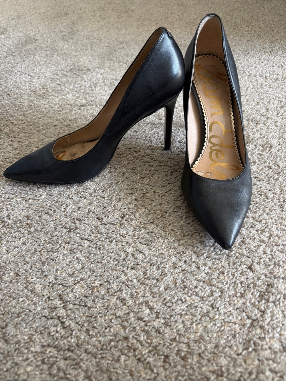 Sam Edelman Black Pointed-Toe Leather Pumps